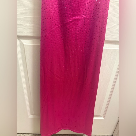 Lulus - Radiant Stunner Hot Pink Satin Rhinestone Lace-Up Maxi Dress - NWT - XS - Picture 7 of 10